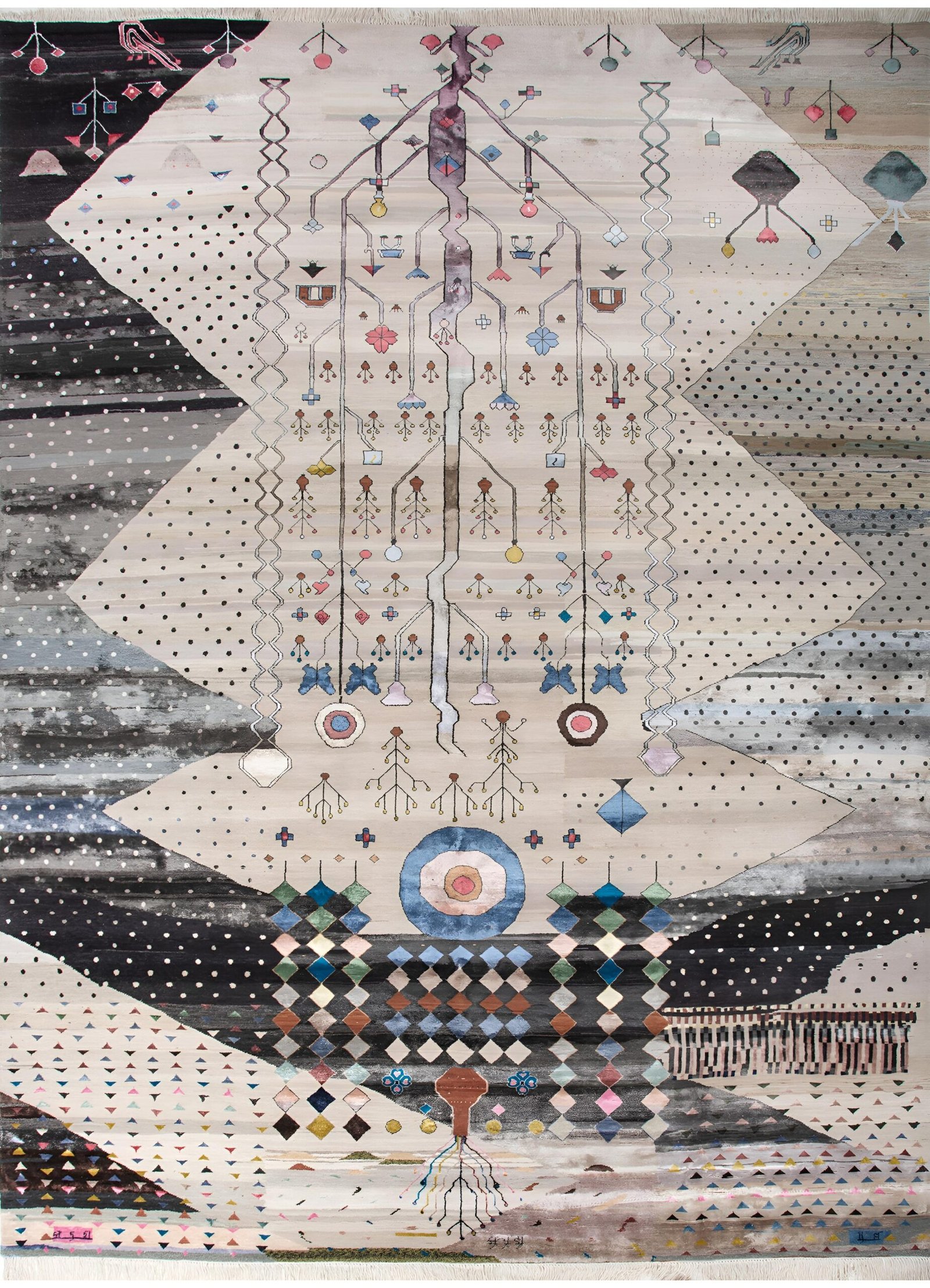 White/Ebony Hand Knotted Rug